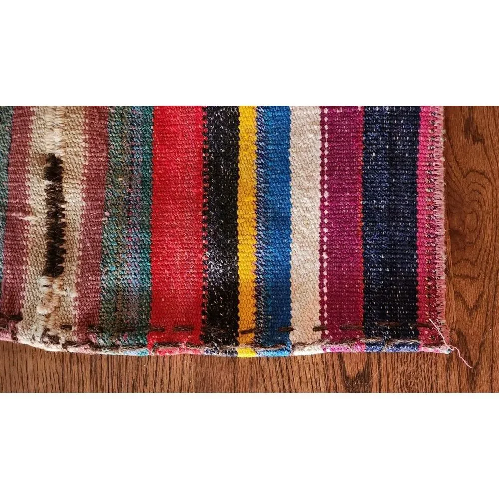 Vintage Red Blue Yellow Black Kilim Runner Rug Hand Knotted Carpet 2ft x 8.5ft